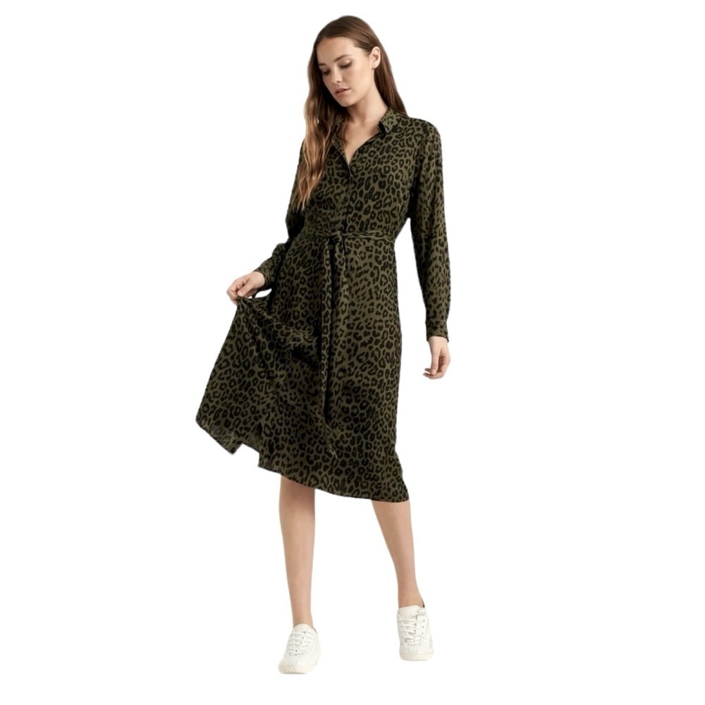 Lucky Brand Blair Leopard Shirt Dress. Green Black Size Large #1241 NWT